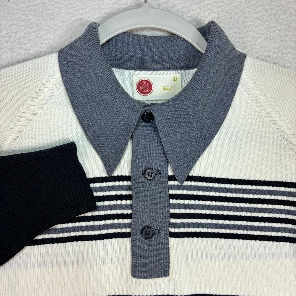 Vintage Kings Road Sears Sweater Polo Men M Blue White Striped Preppy 70s